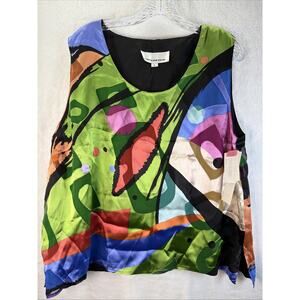 Caroline Rose Sleeveless Women’s Blouse Vibrant Multicolor Large Silk NWT USA